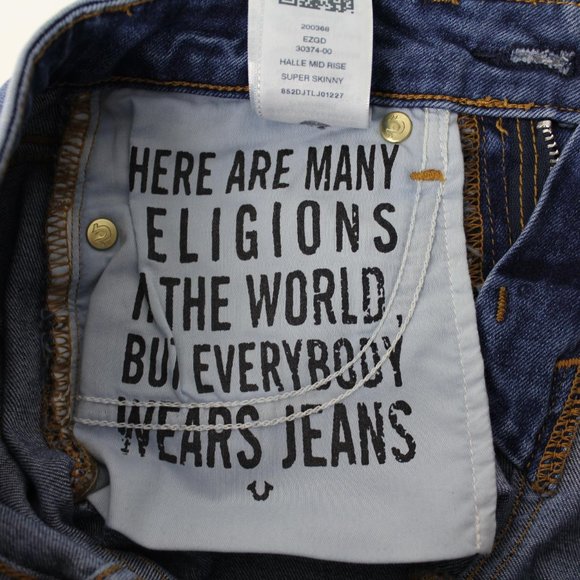 True Religion Halle split hem super skinny distressed jeans blue sz 25 0 - Picture 12 of 14